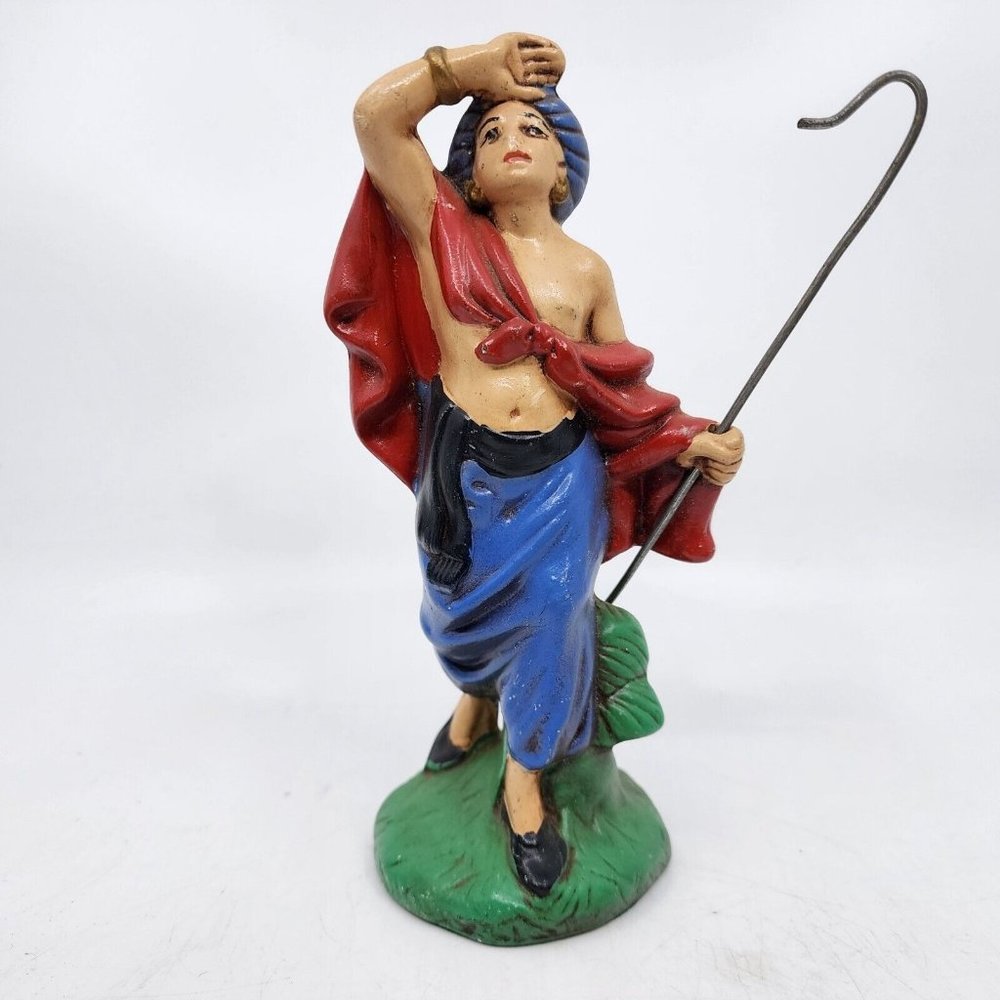 Atlantic Mold Shepherd Villager Nativity Figure Hand Painted Ceramic 7 in VTG